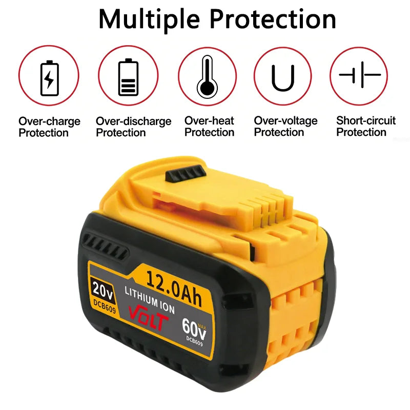 For DEWALT Battery 60V 9.0AH 12.0AH 18.0AH, Rechargeable Lithium-ion Battery, DCB609，DCB118，DCB606，Power Tool Battery