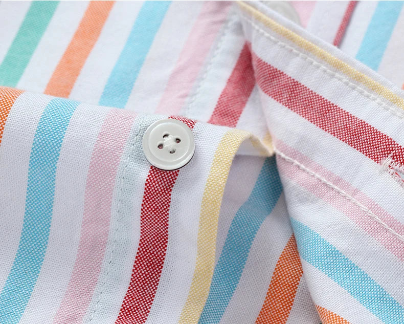 New Men's Striped Fashion Short Sleeve 100% Cotton Oxford Plaid Business Button Down Regular Fit Office Shirt Man Clothing