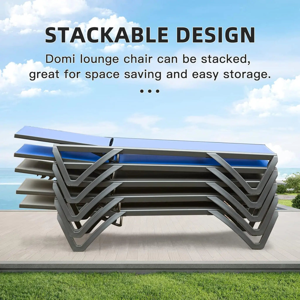 2 Pack Aluminum Outdoor Chaise Lounge,5 Position Adjustable Backrest&Wheels,All Weather Pool Patio, Custom