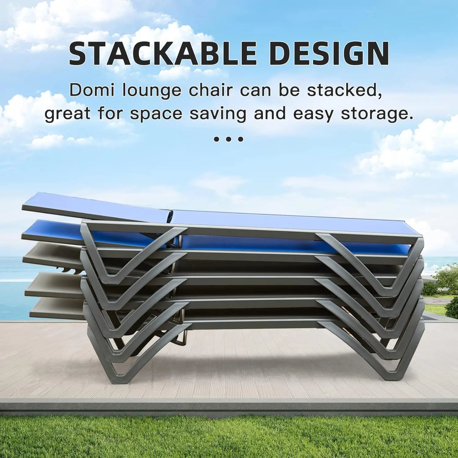 2 Pack Aluminum Outdoor Chaise Lounge,5 Position Adjustable Backrest&Wheels,All Weather Pool Patio, Custom