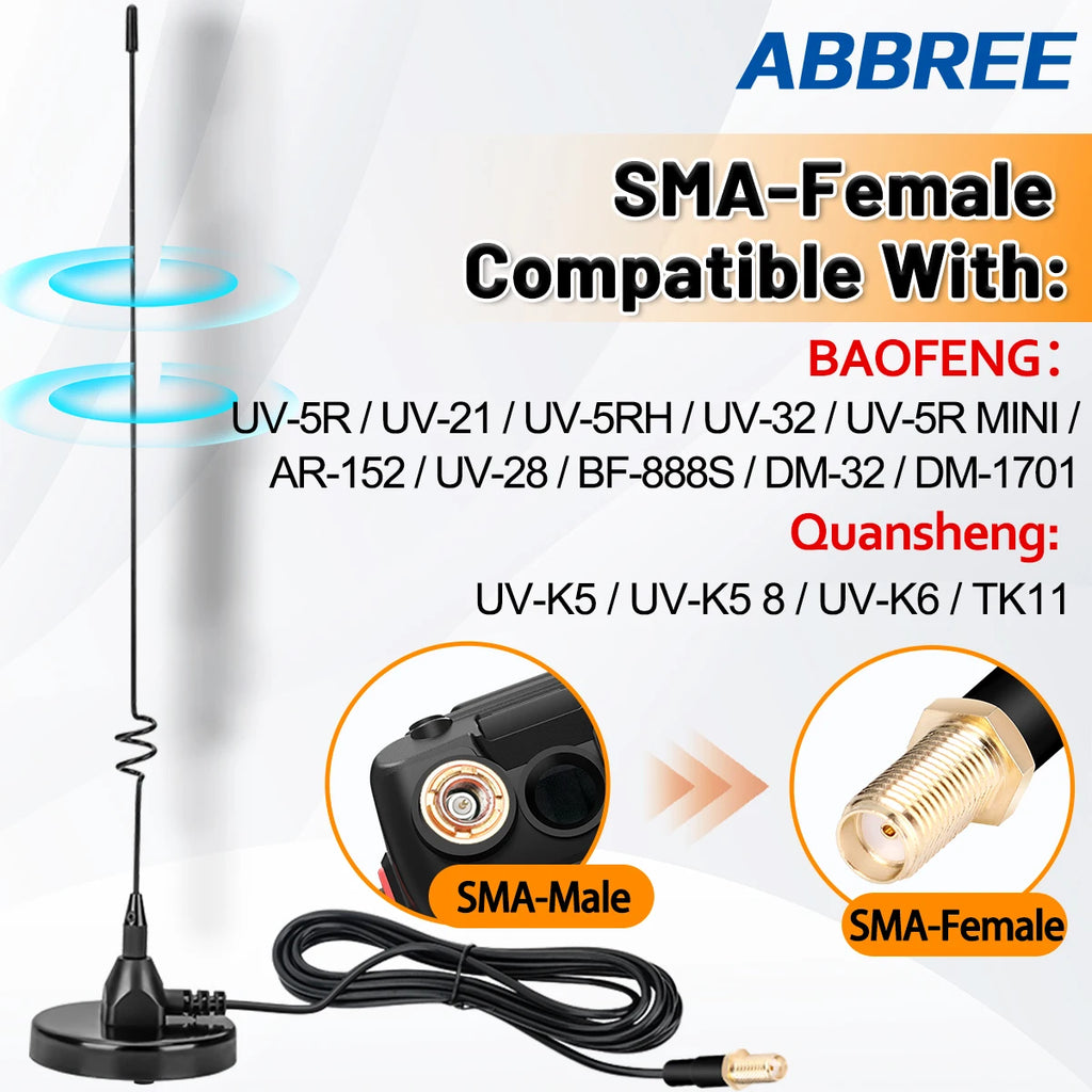 UT-106UV Car Antenna Walkie Talkie Magnetic SMA-Female VHF UHF On board Antenna for UV-5R 5RH 21 Pro Quansheng UV-K5 Ham Radio