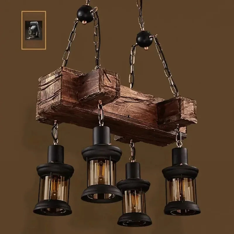 American retro industrial style Ceiling Lamp Wooden Chandelier Industrial Hanging Pendant Restaurant Bar and Home Application