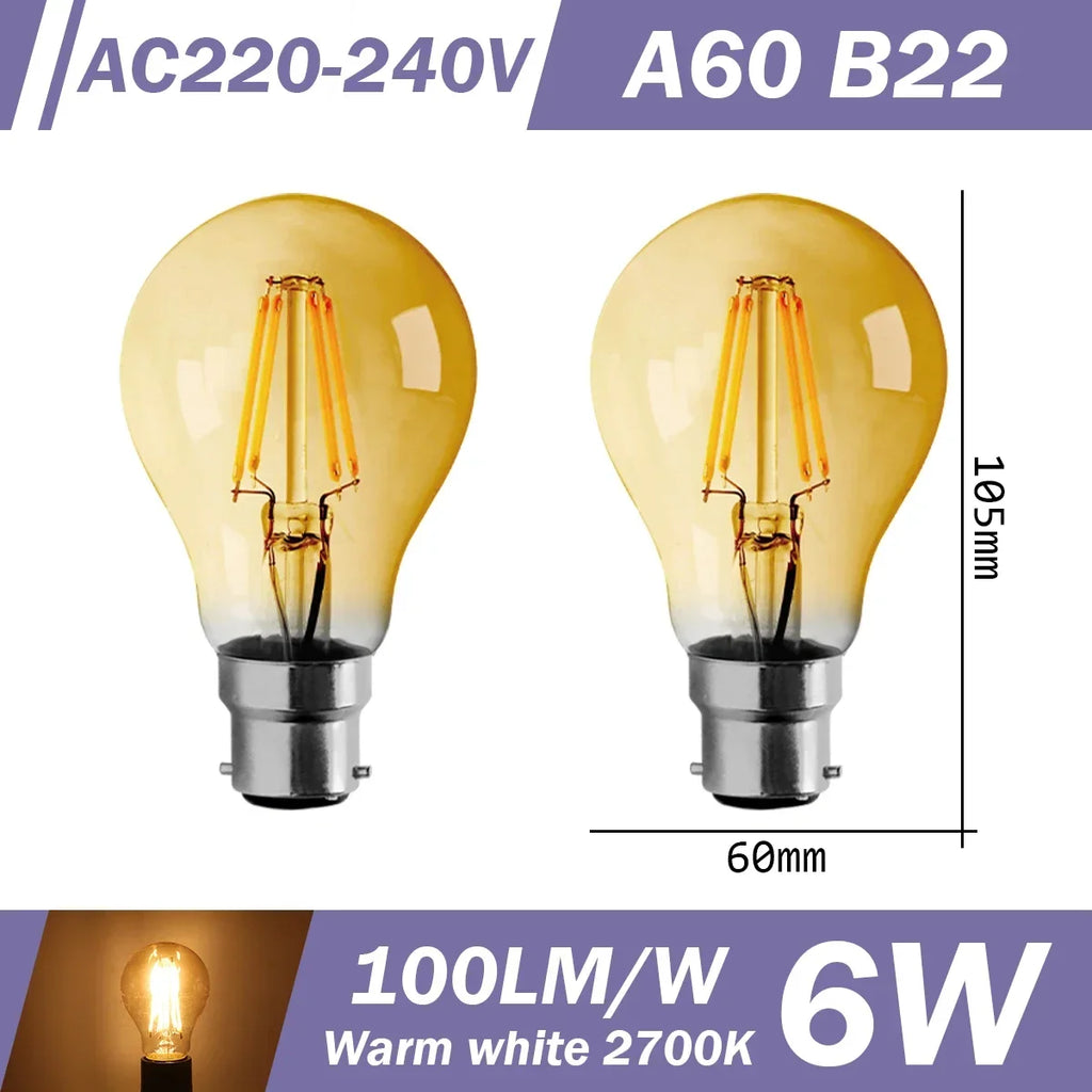 2PCS LED Filament Bulb E14 E27 C35 C35T ST64 G80 A60 220V 4W 9W Warm White Glass 360 Degree Edison Retro Candle Light Blubs