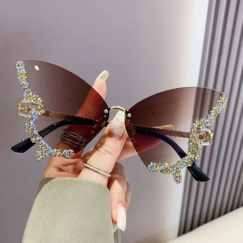 Fashion Butterfly Sunglasses Women UV400 Vintage Diamond Sun Glasses Gradient Lenses Eyewear Ladies Sun Glasses