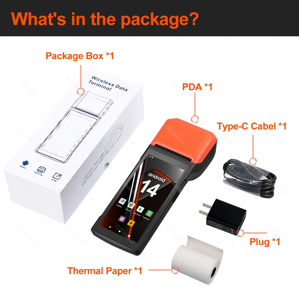 New 4G Android 13 POS PDA Terminal 1D 2D Barcode Scanner Reader Built-in Thermal Receipt Bill Printer Handheld Wifi NFC Loyverse