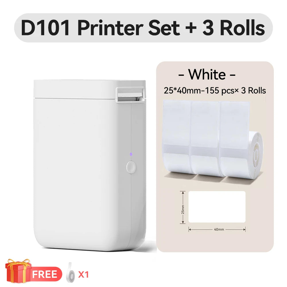 Niimbot D101 Thermal Label Printer Wireless Pocket Barcode Maker Inkless 10-25mm Width Mobile Sticker Printer for Office Home