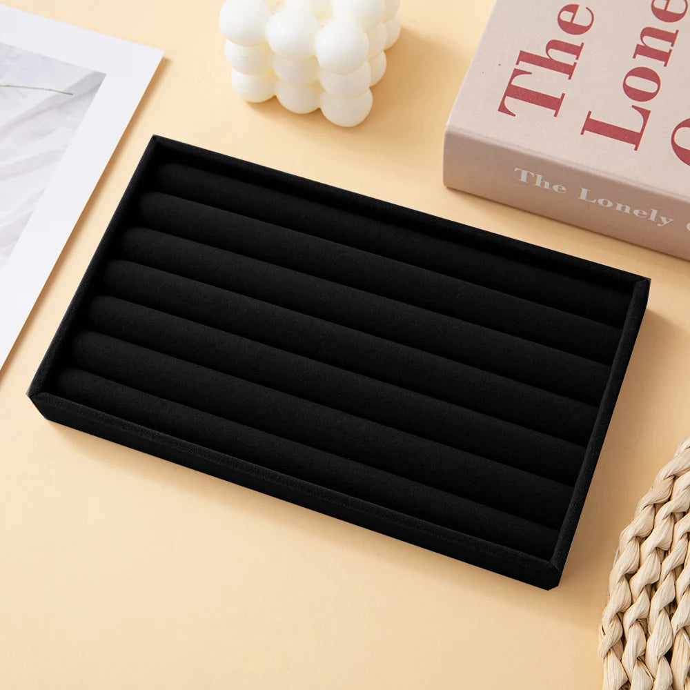 Black Jewelry Organizer Velvet Jewelry Storage Tray Display Ring Bracelet Necklace Storage Box Showcase Drawer