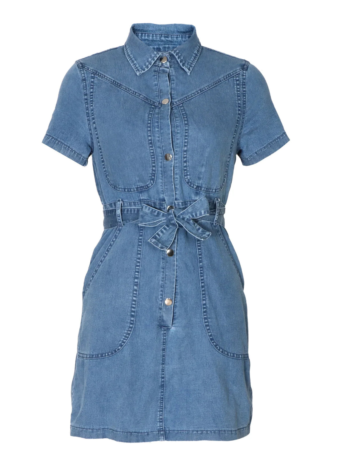 Spring Summer Women Denim Dress Short Sleeve Shirt Style Collared Waist Cute Mini Bodycon Casual Outfit
