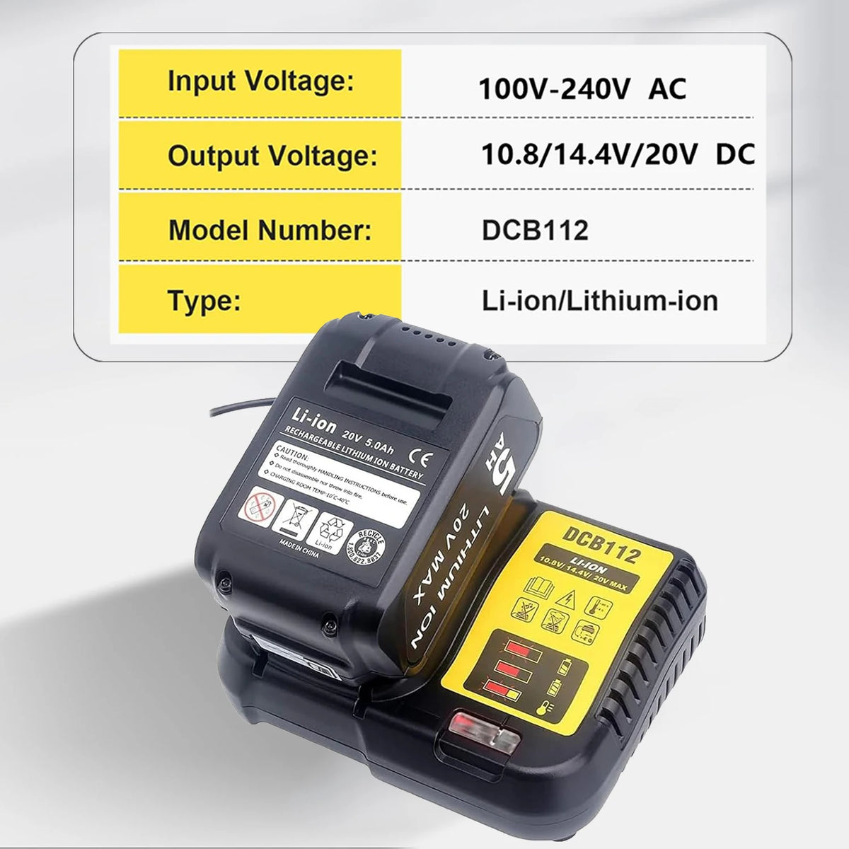 DCB112 Charger Repalcement for Dewalt 12V/20V Battery Charger Compatible with Dewalt 12V/20V Max Battery DCB200 DCB203 DCB125 DCB107