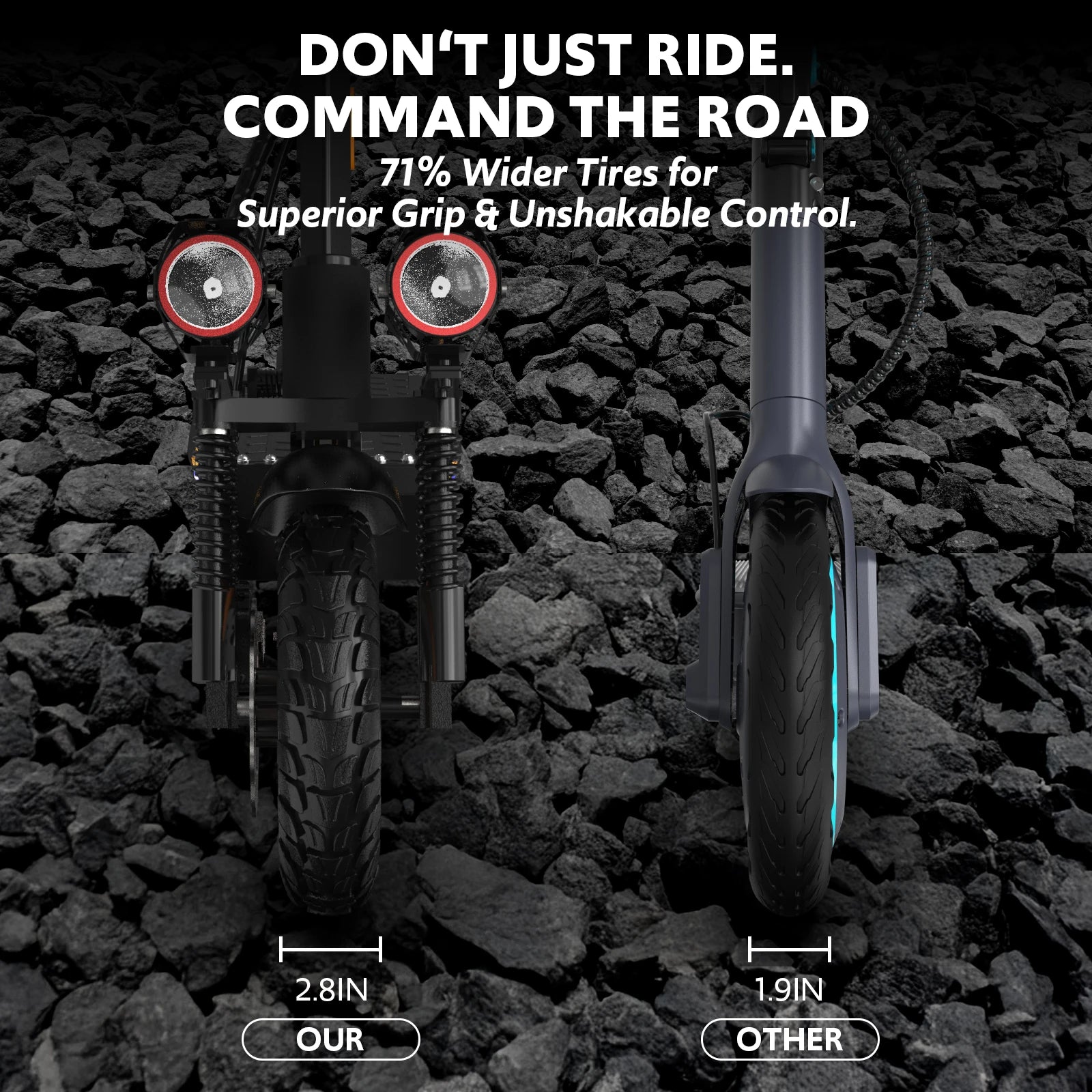 Off Road Electric Scooter, 1200W Motor, 25 Miles Range,11" All TerrainTire E Scooter for Adult, E-Scooter with Double Suspension &Side Light