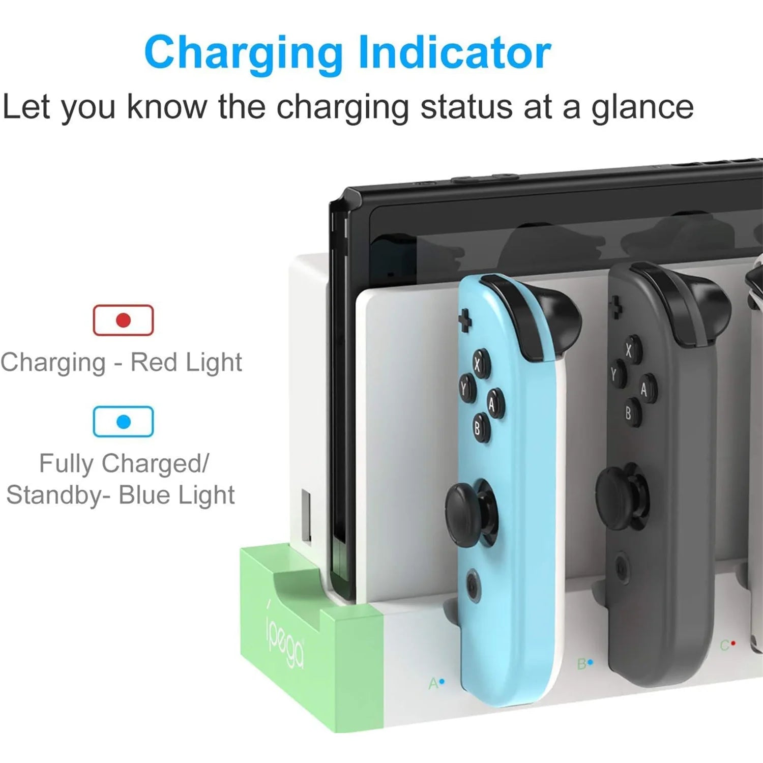 IPEGA PG-9186 Charging Dock Station for Switch&OLED - Charges Up To 4 Controllers, Compatible with Switch and OLED Model