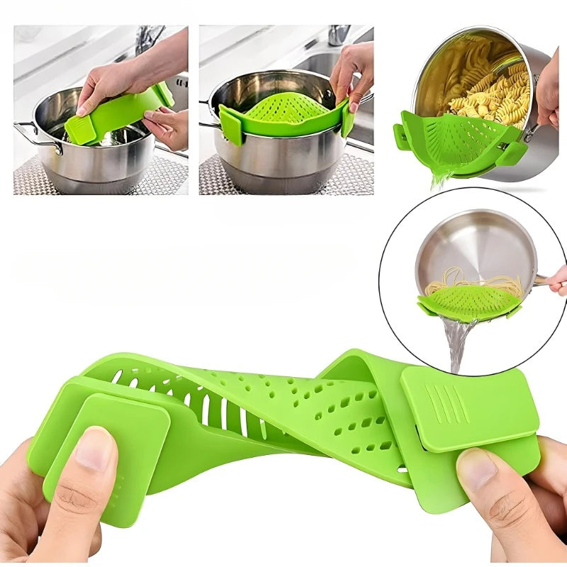 Pasta Fruit Vegetable Colander Silicone Clip-on Pan Pot Strainer Universal Heat Resistant Pasta Pot Strainer Kitchen Gadgets