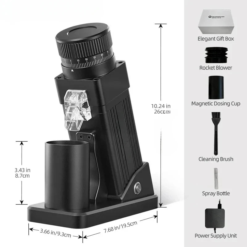 E55Pro Electric 55MM Titanium Cone Burr Stepless Adjustment Espresso Brew Coffee Bean Grinder Black