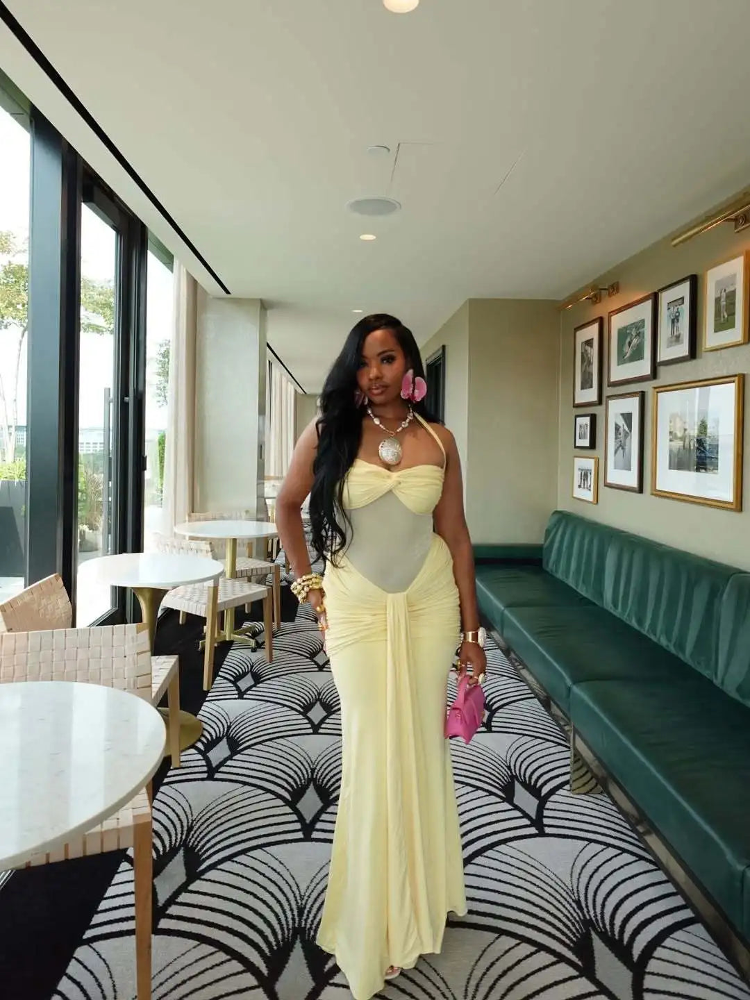 Suninheart Draped Maxi Evening Dress Women Elegant Halter Prom Dresses Wine Formal Occasions Backless Dress Sexy
