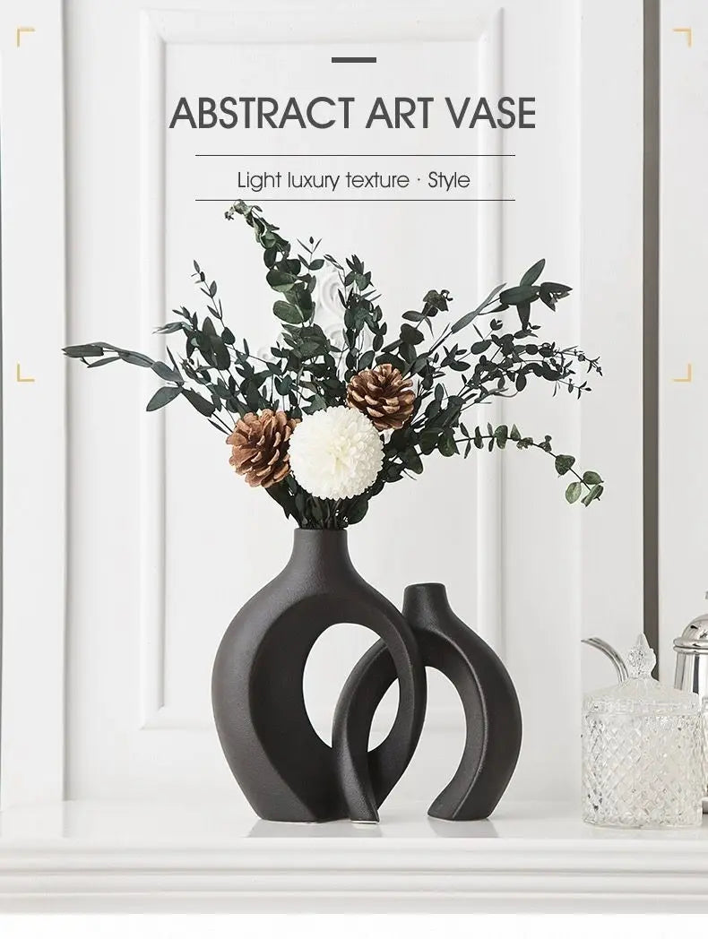 Minimalist White Ceramic Vase Set of 2 Hollow Nordic Modern Home Decor