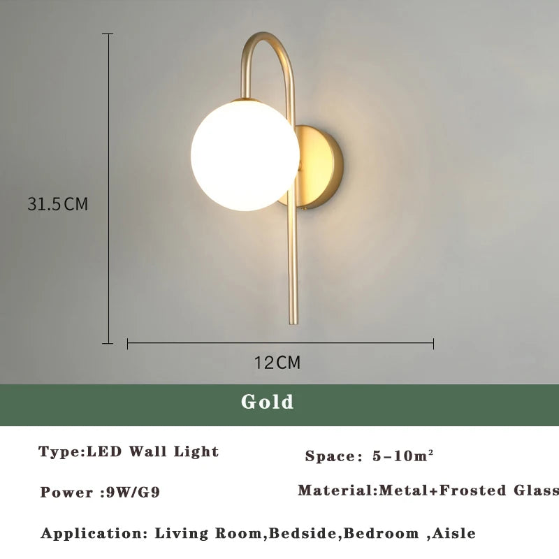 Modern LED Wall Lamps Black Gold Glass Ball Wall Sconces Living Rom Bedroom Hotel Decor Wall Lights Bedside Lights Aisle Lamp G9