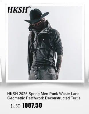 HKSH Spring Autumn Men's Tide Dark Punk Wool Deconstructed Leather Patchwork Jacket Fashion Vibe Vintage Y2K Gothic Coat HK27230