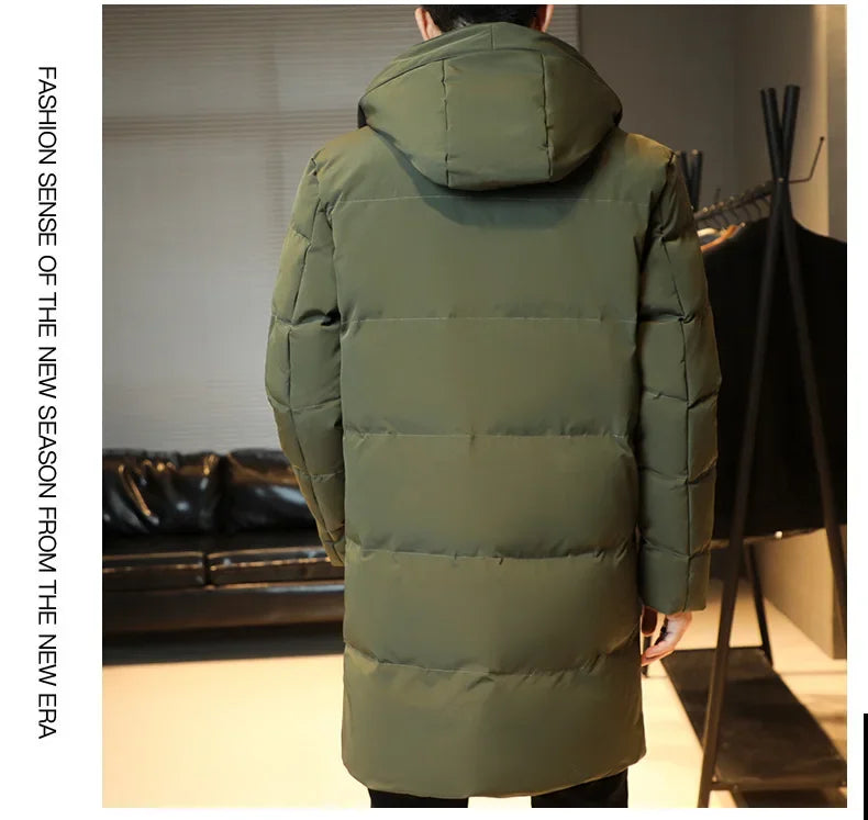 2023 Warm Hooded Mid-length Jacket Mens Casual Zip Up Cotton Padded Jacket Overcoat Autumn Winter Windbreaker Coats Men Clothing