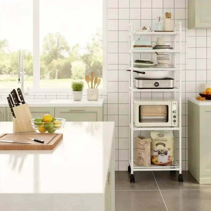 Kitchen multi-layer removable storage cart, floor-to-ceiling storage rack, household storage rack fridge organizer dish rack