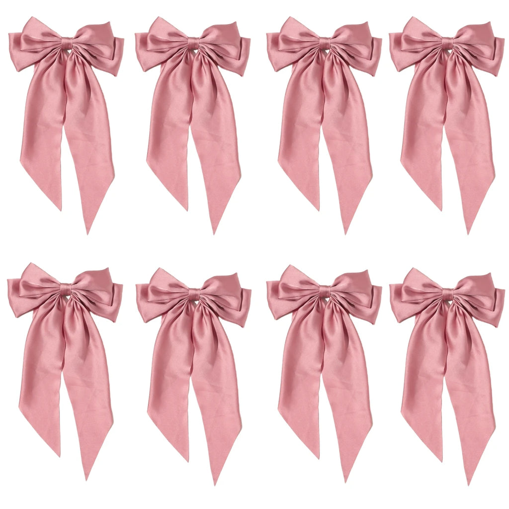8 Ladies Satin Large White pink Red Blue Black Ribbon bow Oversized bow Long tail hair clip spring clip ponytail Hair accessorie