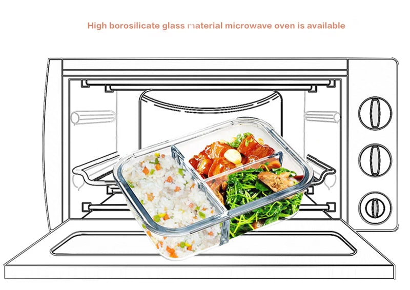 High quality Lunch Box Glass 1050ml Food Storage Box Microwave Bento Box school food containers compartment