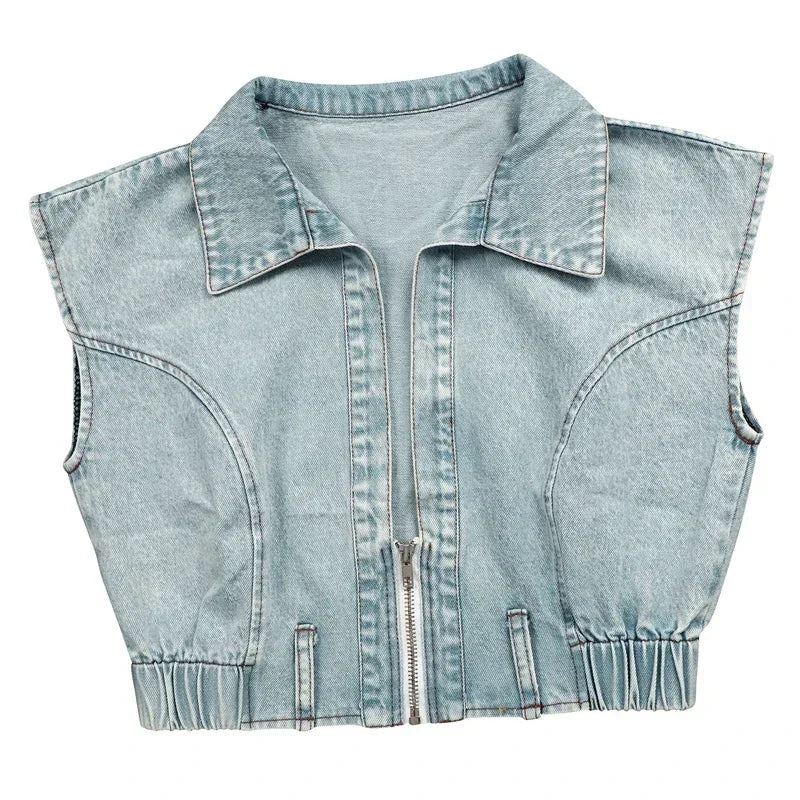 Streetwear Denim Sets Women 2 Piece Outfit 2025 Jeans Zipper Turn-down Collar Cropped Top and Loose Wide Leg Pants Matching Sets