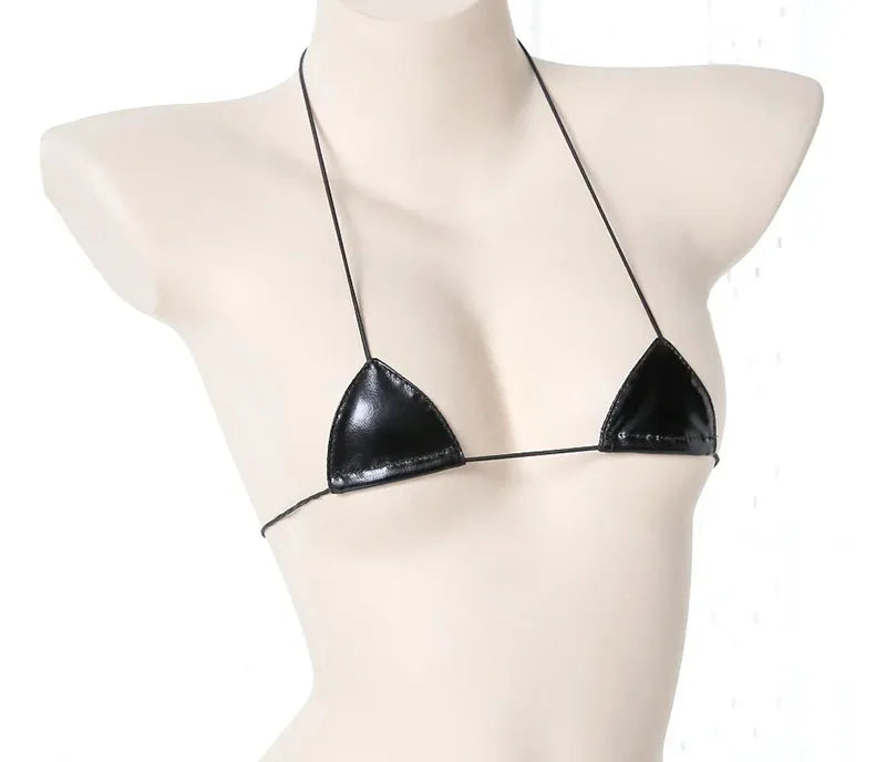 Summer Beach Womens Micro Mini Bikini Set Women Sexy Underwear Temptation Leather Lace-Up Bra Outfit Costumes Cosplay Swimsuit