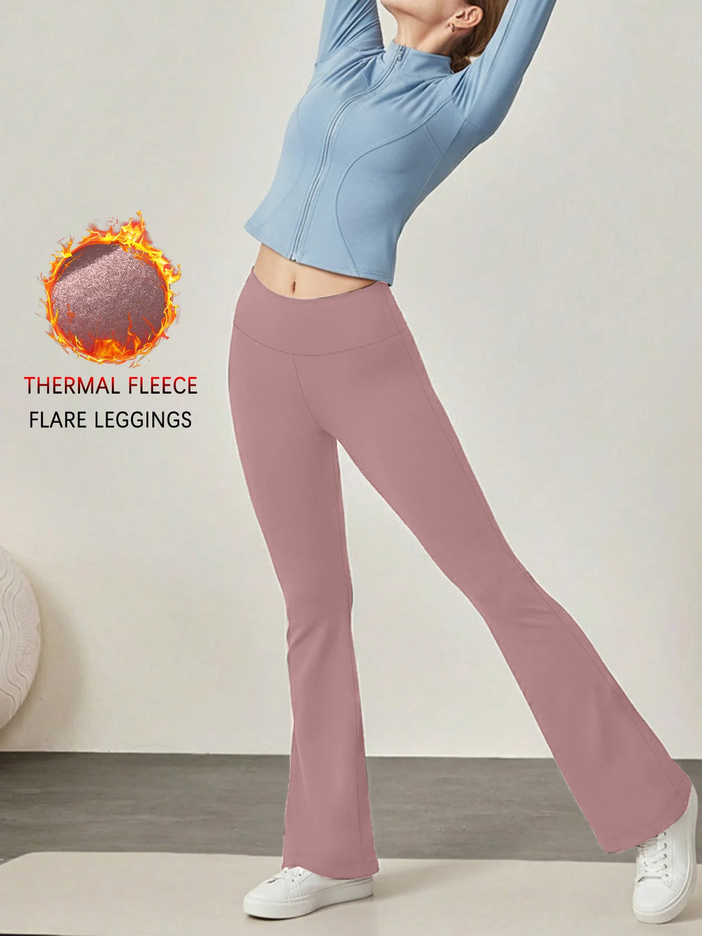Women's Super Soft High Waisted Fleece Flare Leggings with Tummy Control. Comfortable Bootcut Design for Yoga and Daily Wear