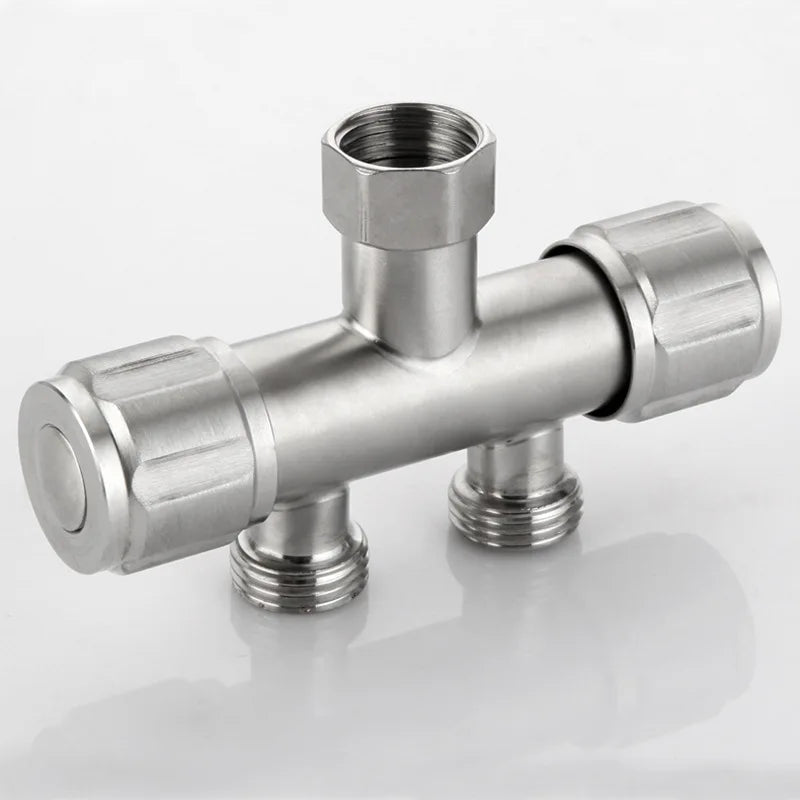 Stainless Steel Dual Head Water Outlet Dual Valve Faucet Washing Machine Faucet Splitter One In Two Out Dual Water Outlet Faucet