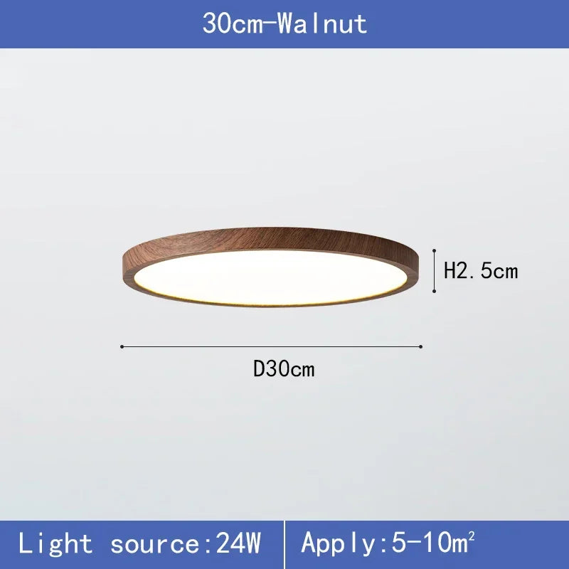Modern Wood Grain LED Ceiling Light Ultra-Thin Walnut Wood Ceiling Lamp Bedroom Bathroom Living Room Kitchen Home Decor Lighting