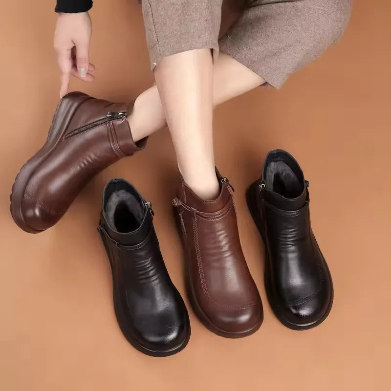 GKTINOO Fashion Winter Women Genuine Leather Ankle Boots Female Thick Wool Warm Snow Boots Mother Waterproof Non-slip Booties