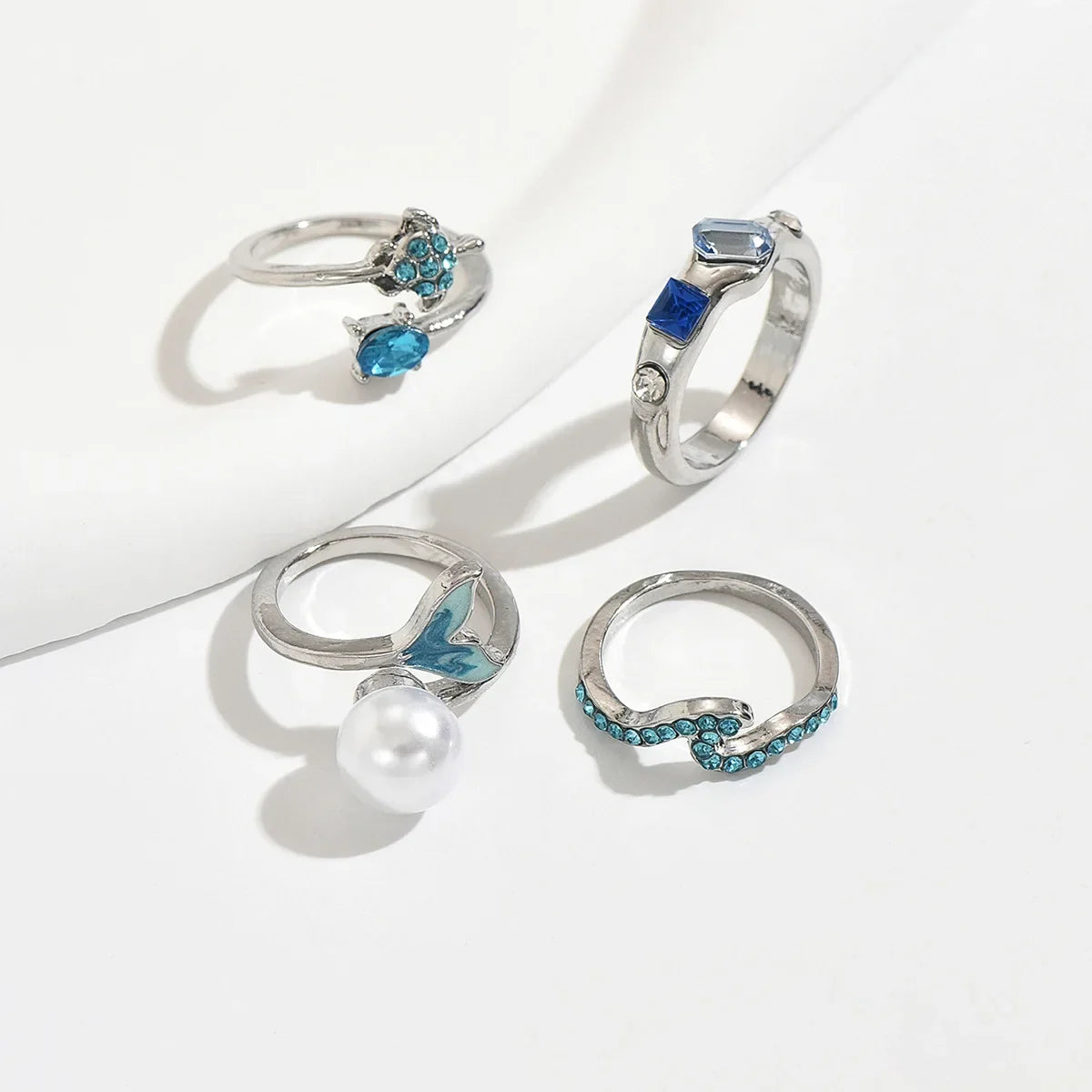 3pcs Set New Fashion 925 Sterling Silver Cute Guppy Ring Stacking Finger Ring, Animals Adjustable Open Rings Birthday Gift