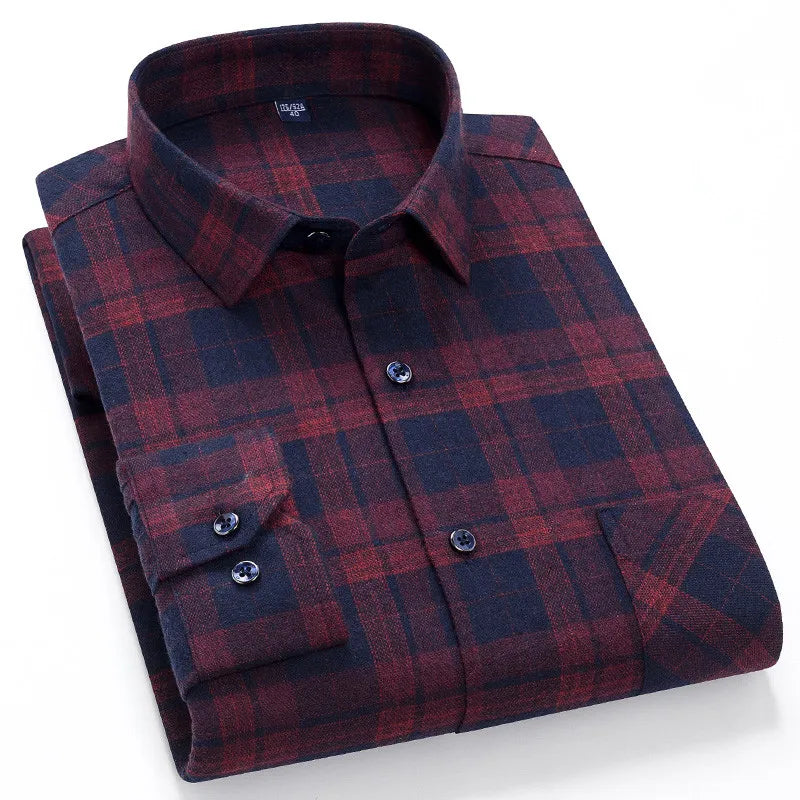 Pure Cotton Men's Plaid Shirt Long Sleeve Regular Fit Men Casual Oversized Shirt Leisure Autumn Spring Male Blouse New Plus Size