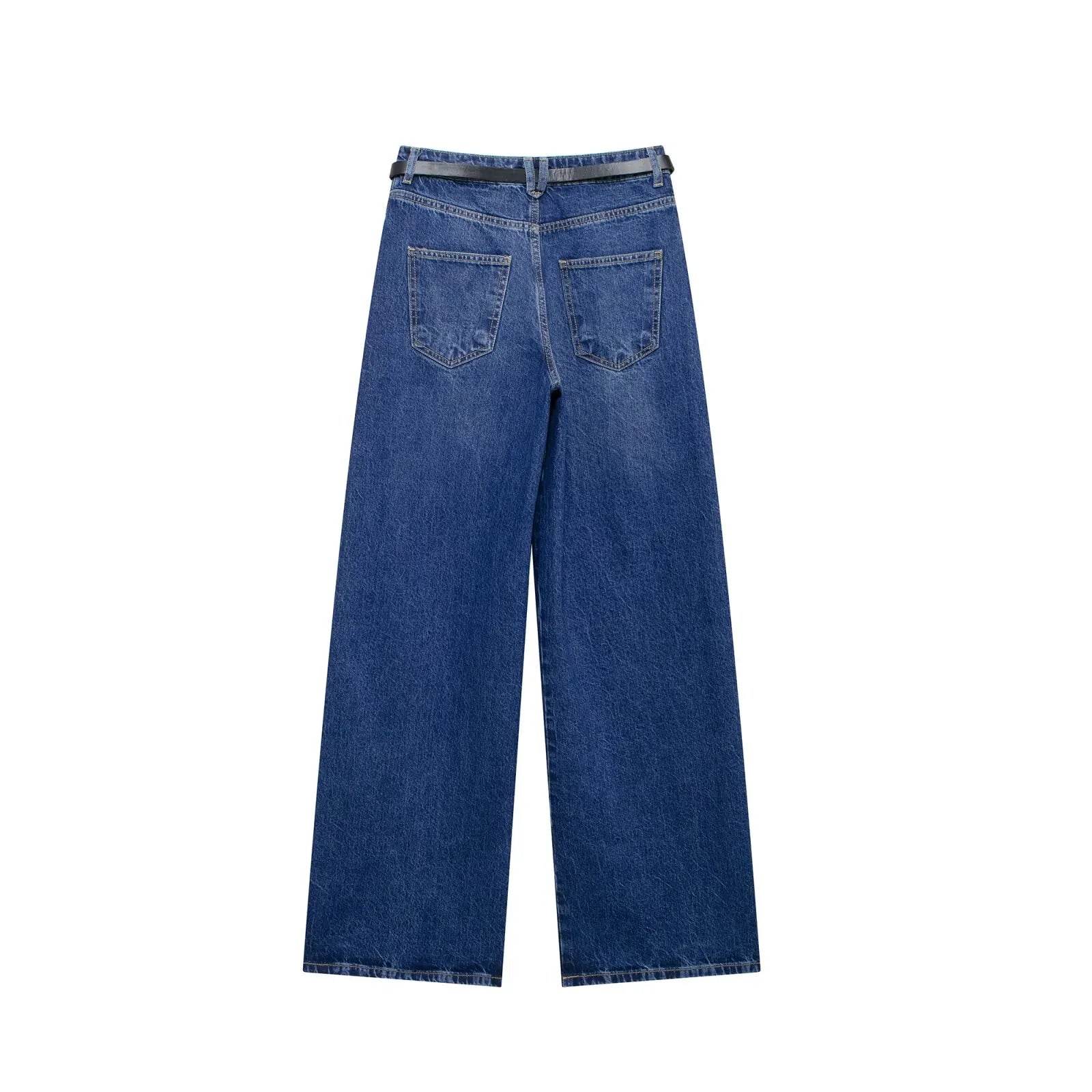 HH 2025 Summer Women Fashion Denim Trousers Set Solid Cropped Vest Top + Chain Lace Up Versatile Female Wide Leg Long Pant