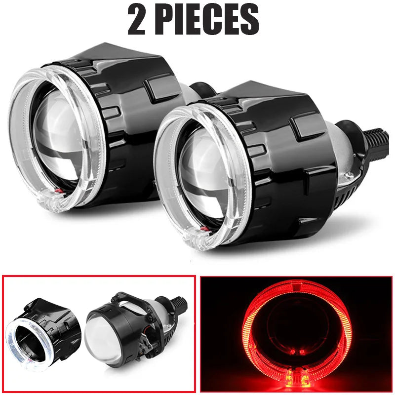 2.5 Inch 80mm LED Halo Angel Eyes Projector Lens High Low Beam Bi LED Lights for H4 H7 9005 HB3 9006 HB4 Car Headlights Retrofit