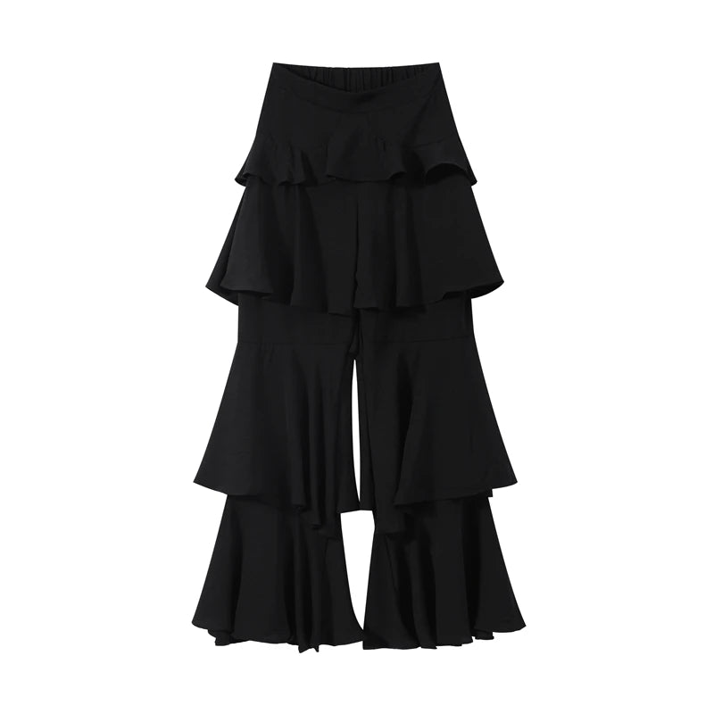 Ruffle Street Cascading Women's Y2k Pants Fashion Elastic Waist Wide-leg Female Trousers 2026 Summer Chic Holiday New Lady Pant