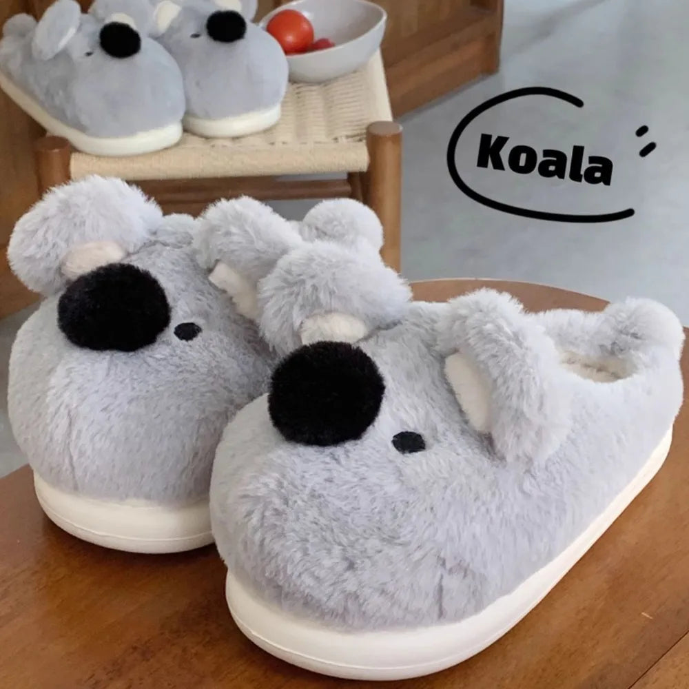 Women Winter new three-dimensional koala design Slippers Casual Soft Heel Platform Fur Warm Indoor Comfortable Man Home Slippers