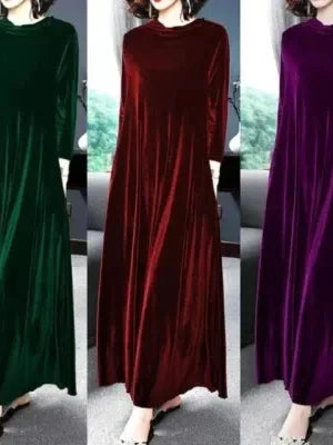 Elegant Velvet Long Dress for Middle-Aged And Elderly Women Autumn New Style Korean Version Loose Fit Long Sleeve Dress