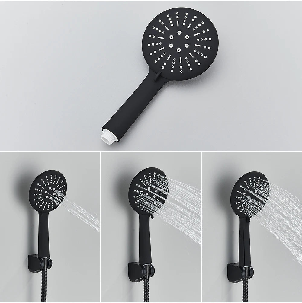 Thermostatic Shower Set Black/Chrome Brass Wall Mounted Bathroom Shower Thermostat Mixer Valve Handle Spray Bathroom Accessories