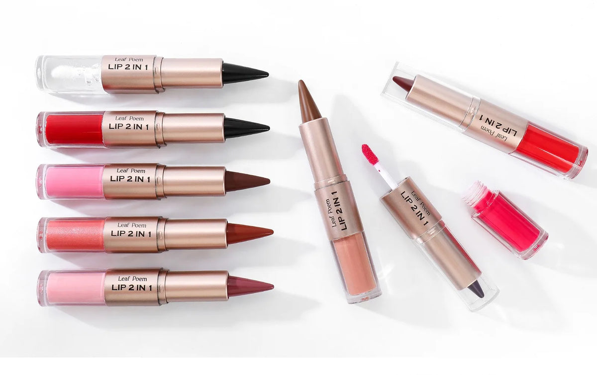 2 In 1 Dark Plum Pink Lip Makeup Matte Outline Lip Liner Mirror Plumping Lip Glaze Waterproof Lip Contour Non Stick Makeup