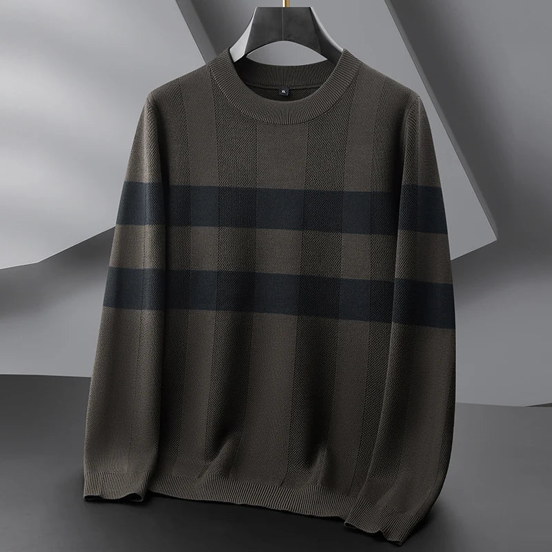 8XL 7XL 6XL 2025 New High End Luxury Thin Wool Sweater Men Soft Warm Mens Pullover Sweaters Casual Striped Fall Winter Clothes