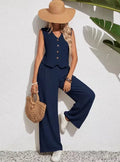 Two-piece Ladies Set 2026 Summer New Versatile Sleeveless V Neck Vest Tops Suits Fashion Casual Loose Tops Wide Leg Pants Sets