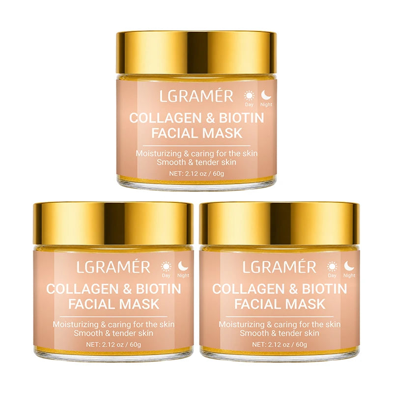 30g/60g/120g Collagen & Biotin Facial Mask,Day & Night Use, Moisturizing Hydrating, Make Skin Smooth Tender Daily Skin Care Mask