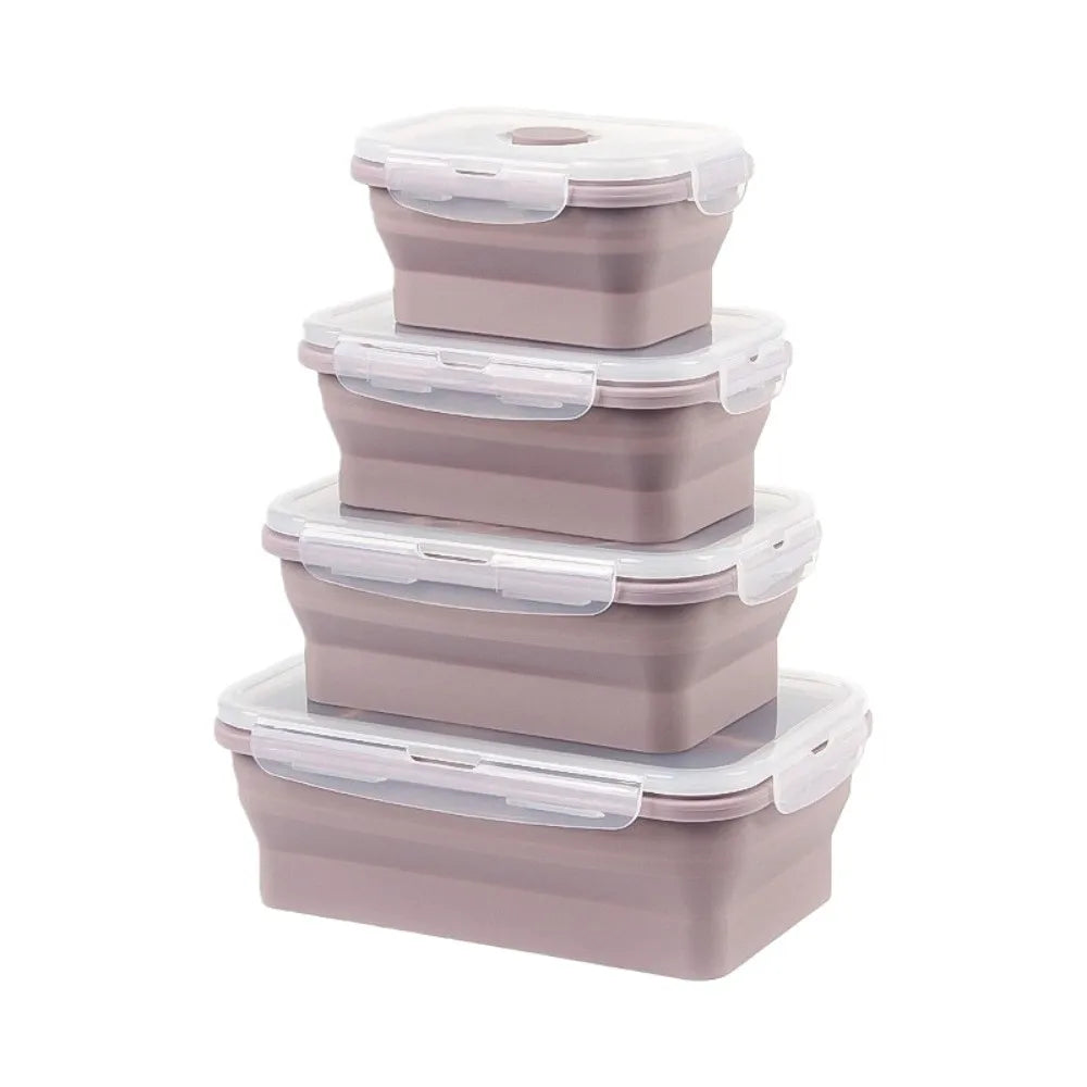4pcs Microwaveable Silicone Lunch Box Large Capacity Rectangular Food Storage Container with Lid High-temperature Resistant