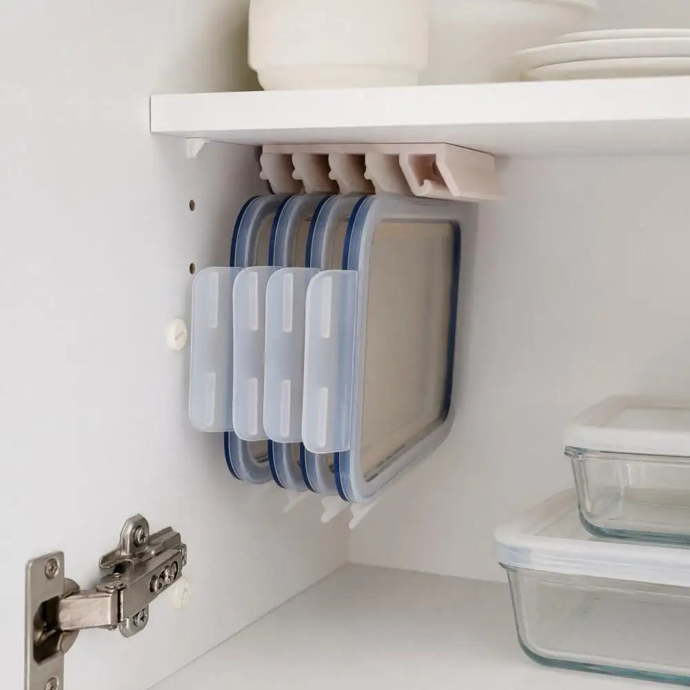 Kitchen Lid Organizer Rental Kitchen Storage Crisper Lid Storage Rack with 5-slot Partition Adhesive Wall Mount for Cabinets