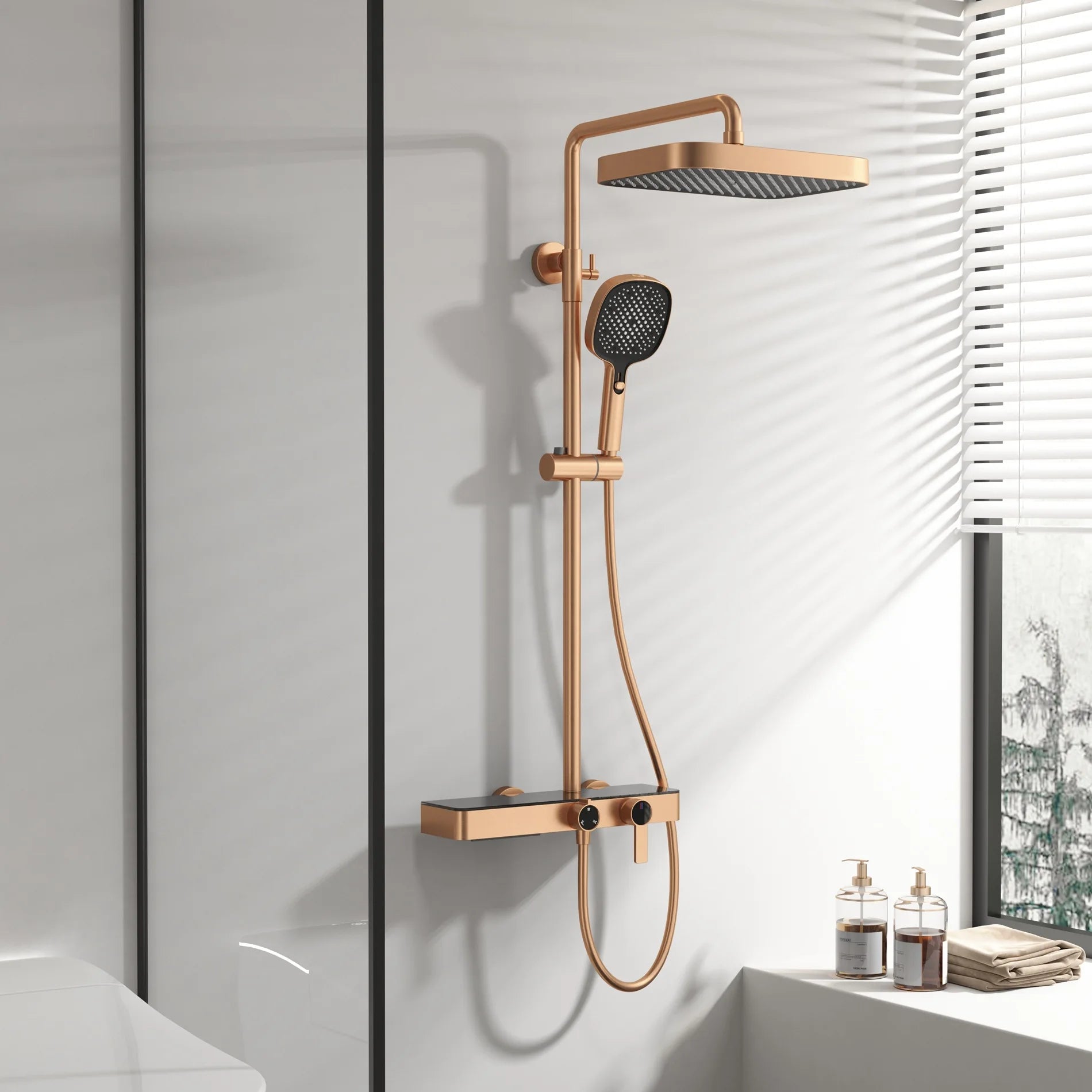 Orange Piano Bathroom Shower Set Waterfall Bathroom Mixer Faucets Rainfall Shower Head Hot Cold Piano Bathroom Shower System