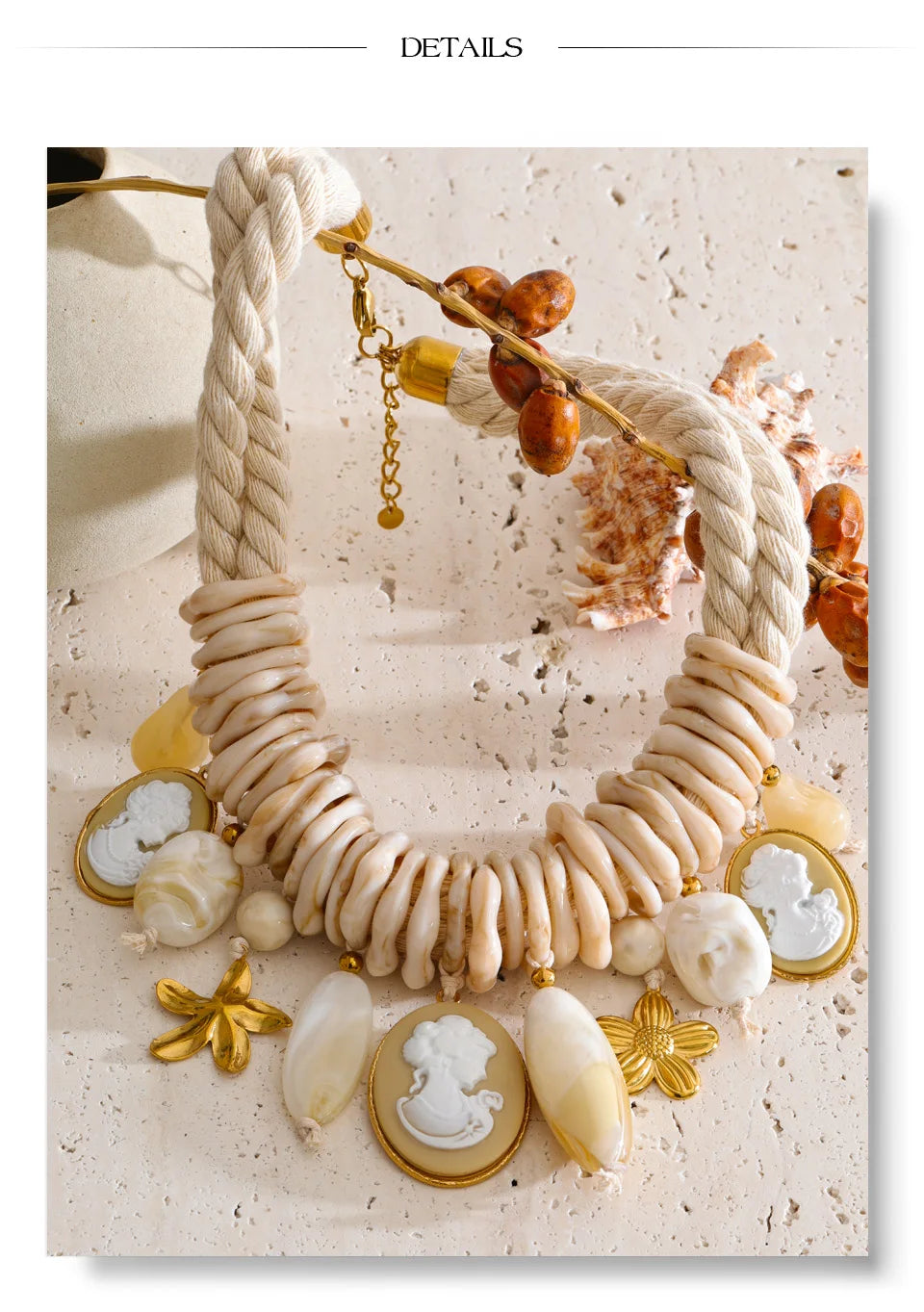 Yhpup 2026 Handmade Jewelry Rope Braided Resin Chain Portrait Flower Drop Charm Statement Necklace Exclusive Accessories