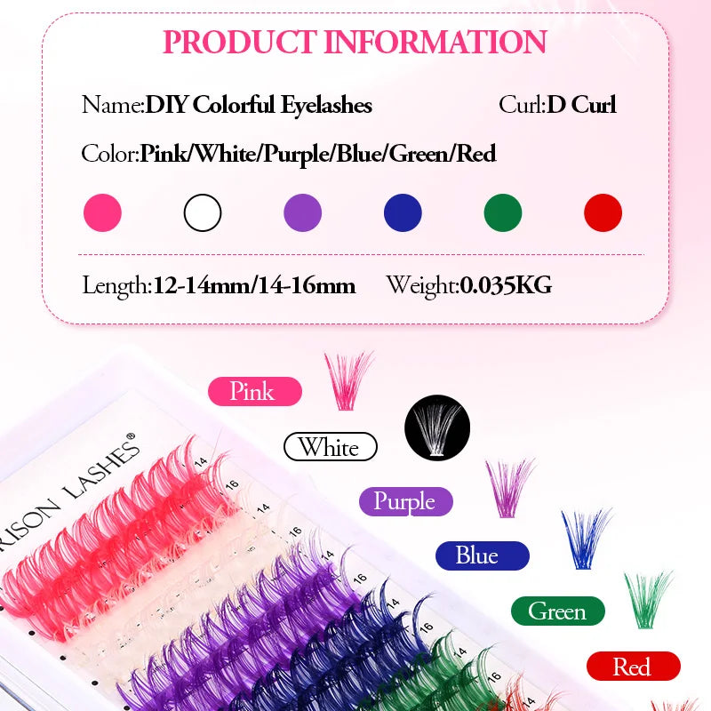 ARISON 120 Cluster Colorful Individual Lashes 6 Mixed Color Eyelash Extension Cluster False Eyelash For Festival Party Makeup