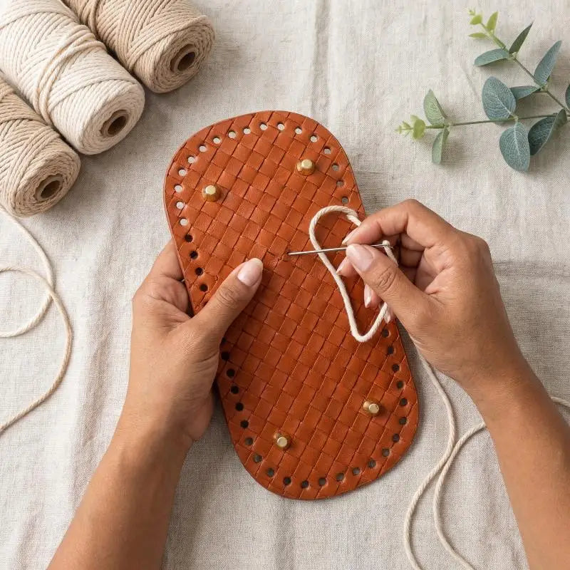 Handmade Leather Bag Bottom 18x8cm Woven Pattern DIY Accessories for Knitting Crochet Purse Making