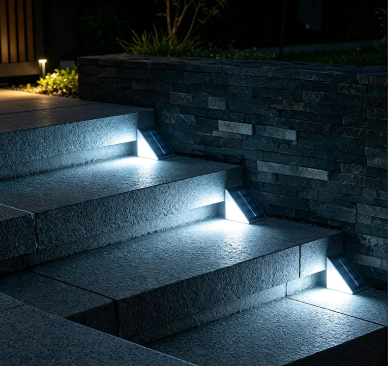 White Triangle Solar Step Lights IP67 Waterproof Auto On Off Outdoor LED Deck Lamp For Patio Yard Driveway Porch Decoration
